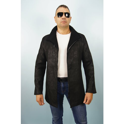 фото Кожаная куртка republiconti мужское пальто, размер 46, черный