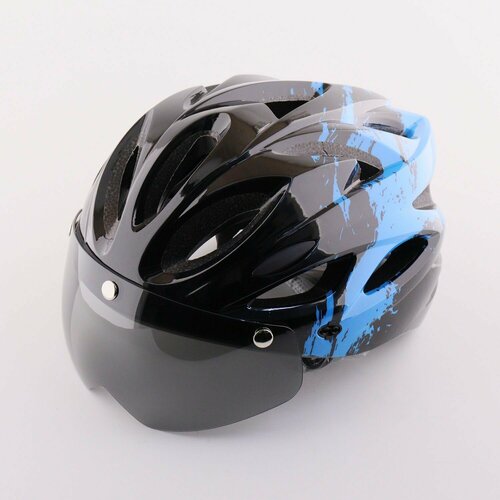 фото Шлем велосипедный с магнитным визором и задним фонарем led, usb зарядка (черно-синий, +козырек) ho-86 нет бренда