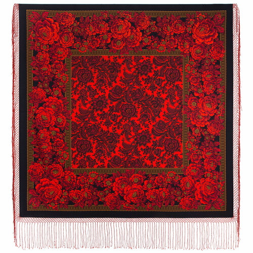 фото Платок павловопосадская платочная мануфактура,148х148 см, красный, черный