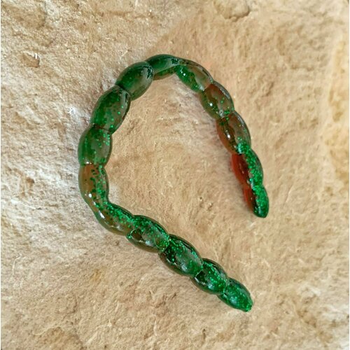 фото Мягкая силиконовая приманка искусственный мотыль большой jimworm 85 мм, моторное масло/motor oil green flake pike hunter