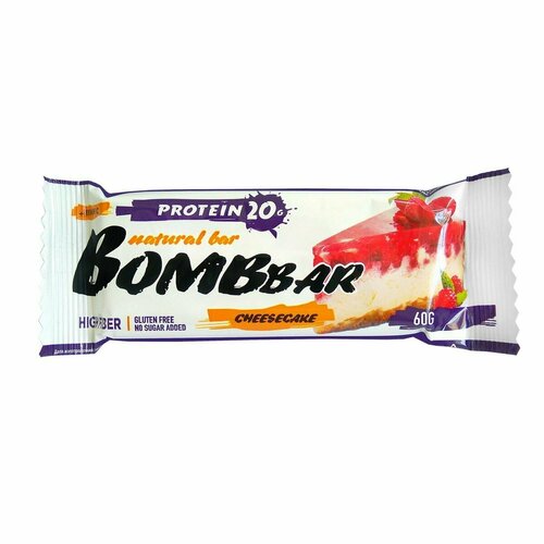 фото Батончик протеиновый bombbar малиновый чизкейк неглазированный, 60г, 10 шт.