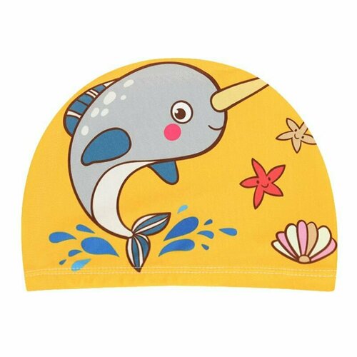 фото Шапочка для плавания детская happy kid, нарвал, тканевая, маленькая, для бассейна, текстильная, для мальчика, для девочки happy kids