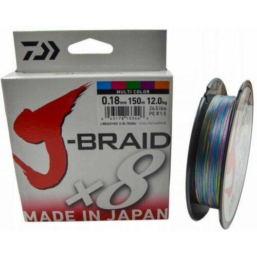 фото Леска плетеная j-braid grand x8e 0.18mm-330yds multi color daiwa