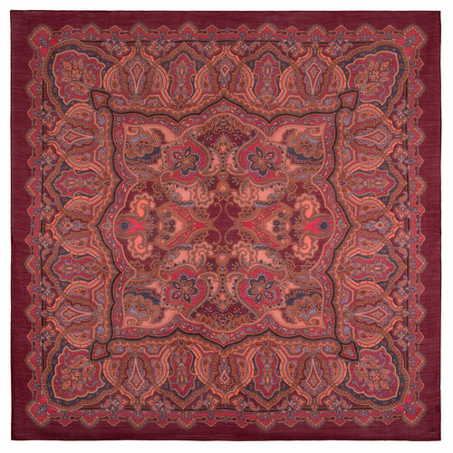 фото Платок павловопосадская платочная мануфактура,115х115 см, коралловый, красный