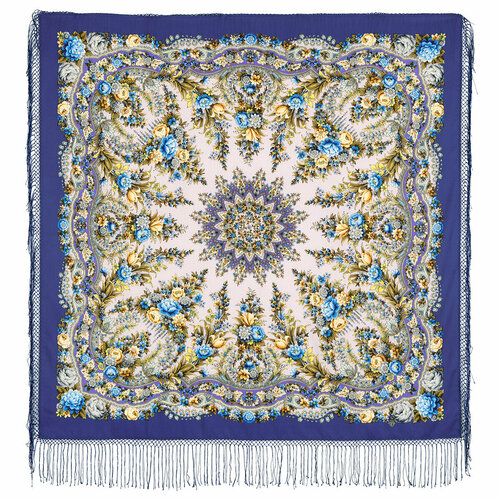 фото Платок павловопосадская платочная мануфактура,135х135 см, лиловый, синий