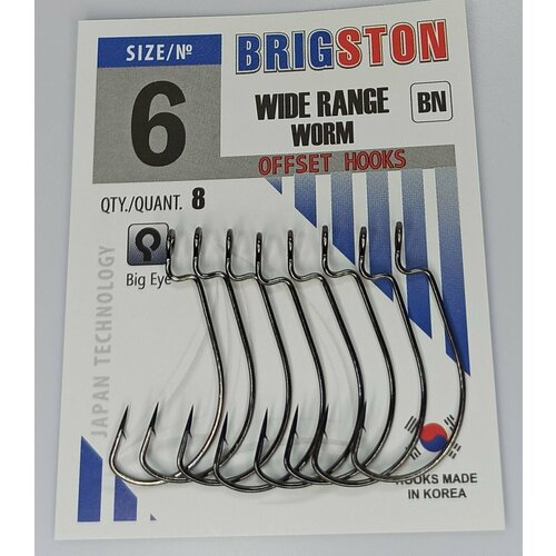 фото Крючки офсетные brigston wide range worm №6 / офсетники для силиконовых приманок / большое ушко