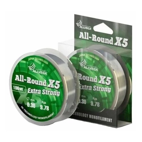 фото Монофильная леска allvega all-round x5 d=0.3 мм, 100 м, 9.78 кг, прозрачный, 1 шт.