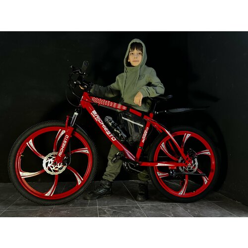 фото Велосипед горный richiesto 24" колёса алюминиевые кованные литые диски спортивный, красный модель 2024