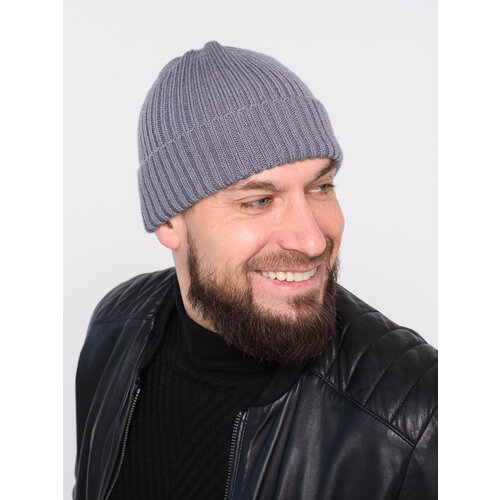 фото Шапка бини шапка мужская бини укороченная "трансформер", размер 52-60, серый stile