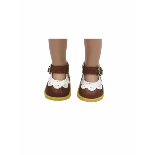 фото Обувь для кукол, туфли 5 см с кружевом для кукол paola reina 32 см, berjuan 35 см, vidal rojas 35 см и др, коричневые с белым favoridolls