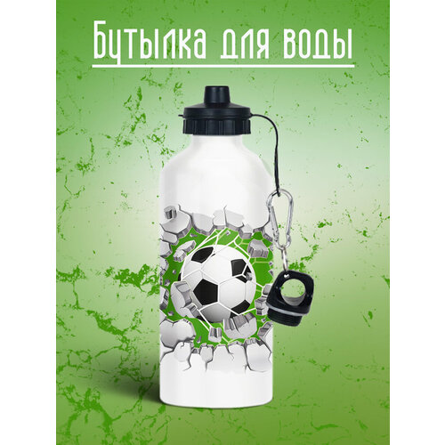 фото Спортивная бутылка с поильником и карабином "футбольный мяч" volk - принт студия