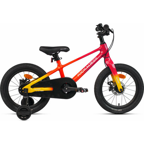 фото Велосипед детский, городской kick'n'roll b200-pro (2024), магниевая рама, 1 скорость, дисковые механические тормоза, цвет красно-желтый, на рост 110-125 см