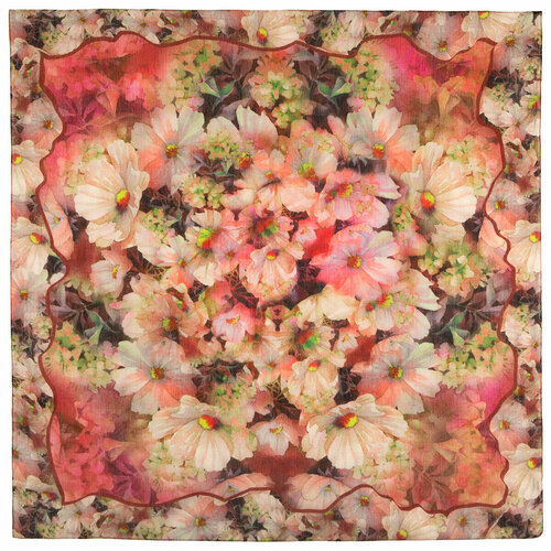фото Платок павловопосадская платочная мануфактура,115х115 см, коралловый, коричневый