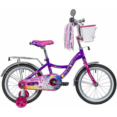 фото Велосипед детский novatrack 16"167girlzz. vl23 фиолетовый, тормоз нож, пер. корзина, зеркало, крылья