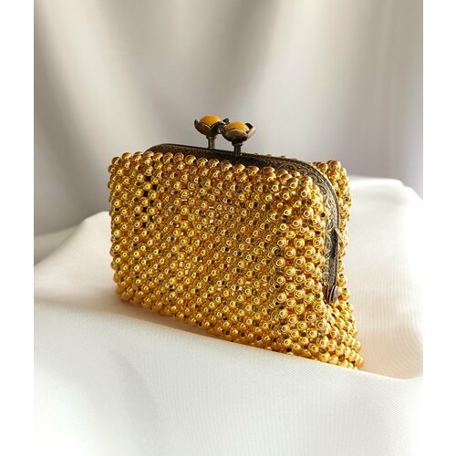 фото Кошелек плетенный кошелек на фермуаре, фактура зернистая, вязаная, золотой lana tugan