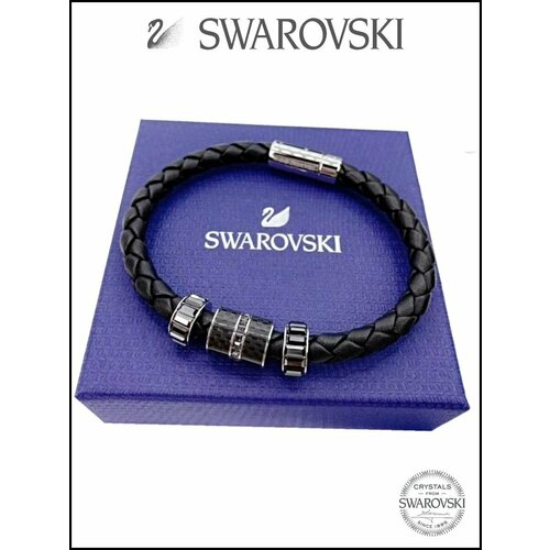 фото Жесткий браслет swarovski, кристаллы swarovski, карбон, размер 18 см, размер s, черный
