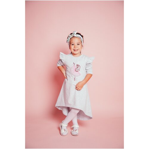 фото 100-р1 платье для девочки с крылышками dael kids, коллекция "балерины", цвет светло-серый меланж, размер 116
