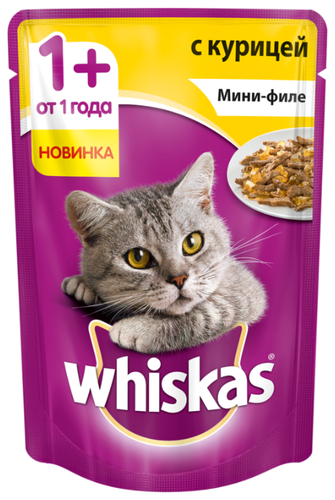 Whiskas (0.085 кг) 24 шт. Мини-филе с курицей для взрослых кошек Корма для кошек Whiskas (0.085 кг) 24 шт. Мини-филе с курицей для взрослых кошек Корма для кошек