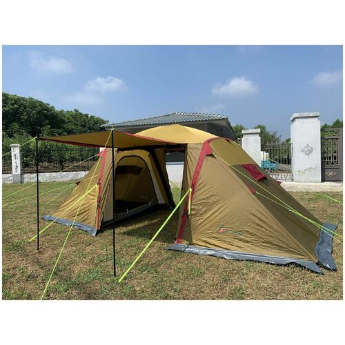 фото Надувная палатка туристическая 4 местная, ветрозащитная юбка, 2-слойная, 2 комнатная, 2 входа, тент навес mircamping