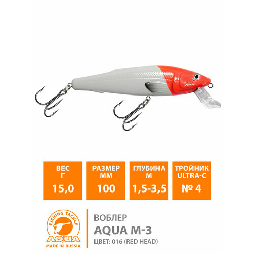 фото Воблер для рыбалки плавающий aqua m-3 (new) 100mm 15g заглубление от 1.5 до 3.5m цвет 016