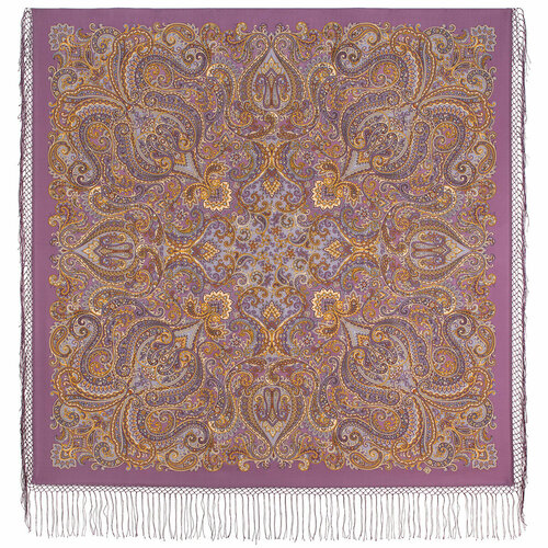 фото Платок павловопосадская платочная мануфактура,135х135 см, фиолетовый, коричневый