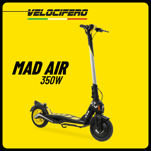 фото Электросамокат mad air 10.4ah желтый, стильный, легкий - всего 16 кг, компактный самокат velocifero