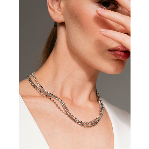 фото Колье elletri многослойное колье ожерелье со стразами, искусственный камень, длина 40 см, серебряный
