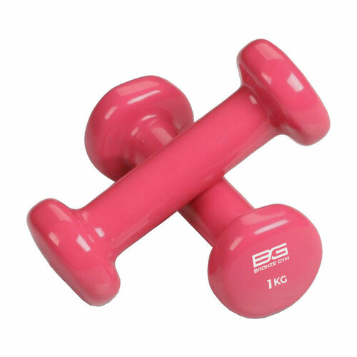 фото Гантели для фитнеса виниловые bronze gym 1 кг, 2 шт, розовые