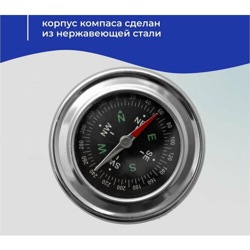 фото Компас туристический водонепроницаемый круглый, 60 мм, металлический, серый. компас для похода, леса, путешествий, спортивного ориентирования и кемпинга нет бренда