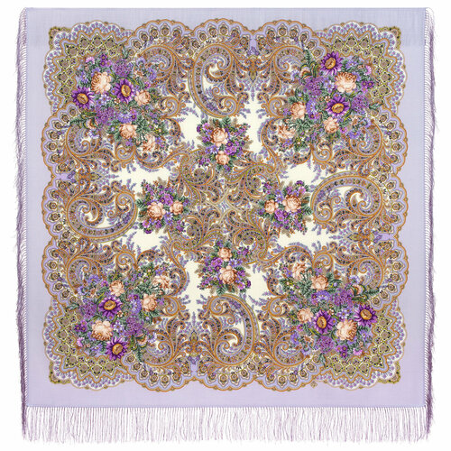 фото Платок павловопосадская платочная мануфактура,125х125 см, фиолетовый, лиловый