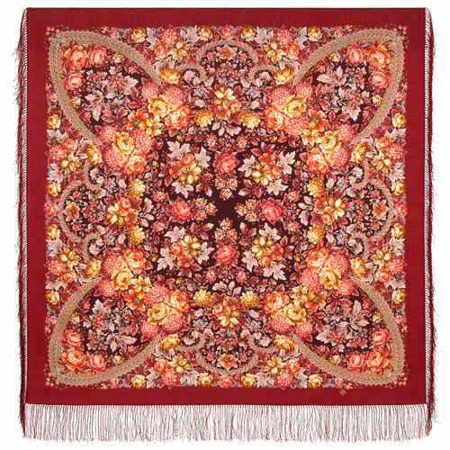 фото Платок павловопосадская платочная мануфактура,125х125 см, бордовый, красный