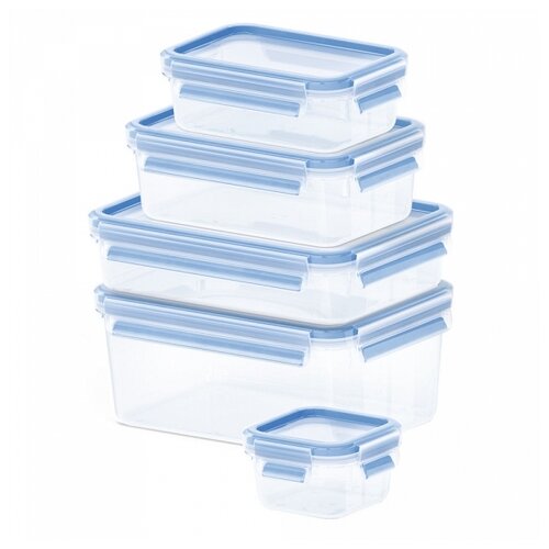 фото Emsa набор контейнеров clip & close из 5 предметов 512753, голубой/прозрачный