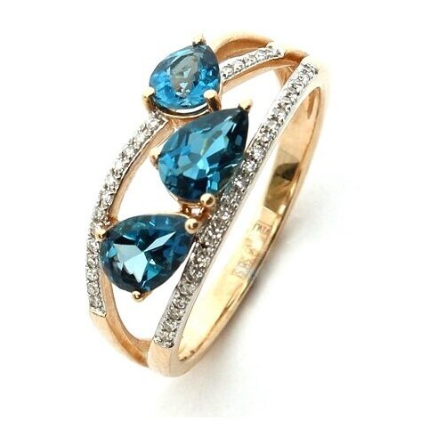 фото Кольцо diamond prime красное золото, 585 проба, бриллиант, топаз, размер 17, голубой, синий
