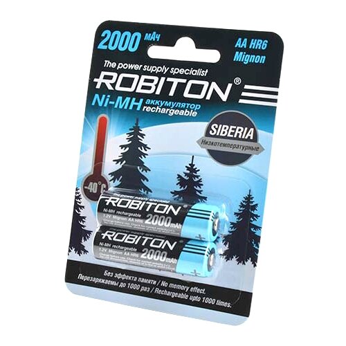 Robiton Аккумулятор Robiton Ni-MH AA 2000mAh SIBERIA низкотемпературные BL2, 2шт (2000MHAA-2) аккумулятор aa robiton solar 600mhaa 2 14581 sr2 2 штуки