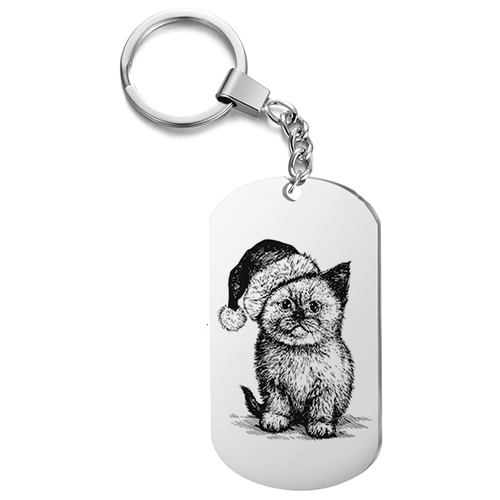 фото Брелок на ключи, с гравировкой котенок в шапке подарок со смыслом