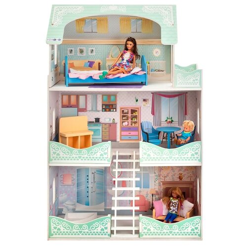 фото PAREMO кукольный домик "Вивьен Бэль" (с мебелью) PD318-09, белый/голубой/розовый