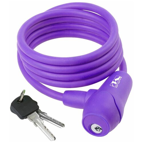 фото Велозамок m-wave 8х1500 мм (ключ) матовый фиолетовый