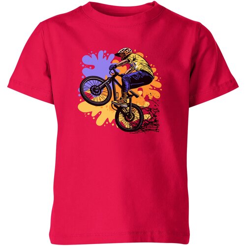 фото Детская футболка «велосипедист, горный велосипед, mountain bike» (164, темно-розовый) us basic