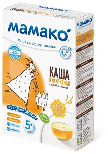 Каша МАМАКО молочная кукурузная на козьем молоке с пребиотиками (с 5 месяцев) 200 г Каша МАМАКО молочная кукурузная на козьем молоке с пребиотиками (с 5 месяцев) 200 г