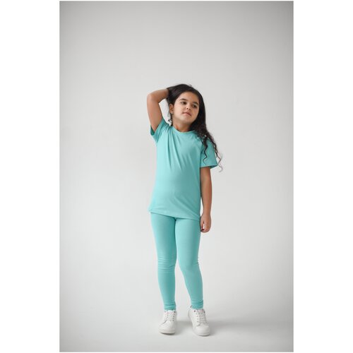 фото Костюм футболка и леггинсы однотонный для девочки, размер 104, цвет бирюза rostik