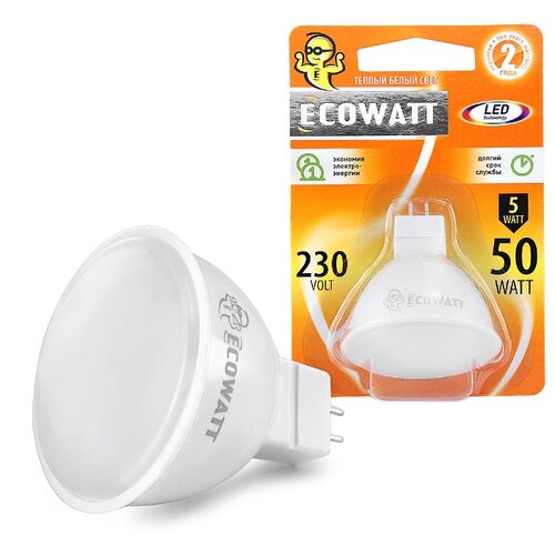 фото Лампа светодиодная ecowatt 230в 3000k, gu5.3, mr16, 5вт