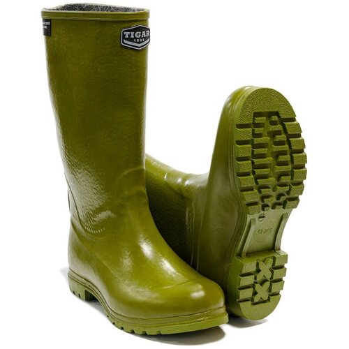 фото Сапоги резиновые утепленные зелёные tigar, подошва каучук синтетический, верх каучук, подкладка войлок. тип обуви: сапоги. размер:45 россия