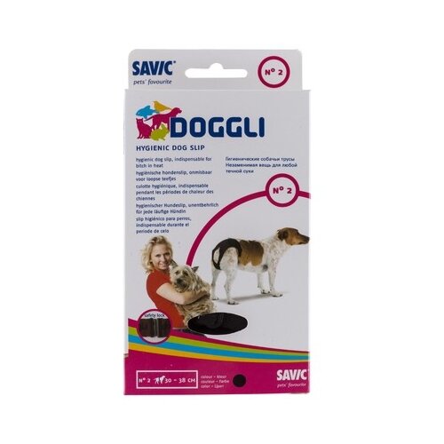 фото Подгузники для собак savic doggli hygienic dog panty (трусы) размер 2, 30-38 см 38х30 см черный 1 шт.