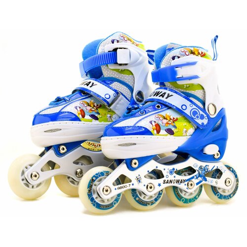 фото Коньки роликовые детские, раздвижные, цвет: синий, размер 31-34 + шлем и защита коленей ютой