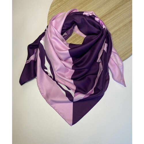 фото Платок viktoria, натуральный шелк, 90х90 см, розовый, фиолетовый