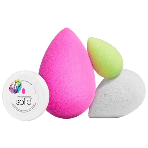 фото Набор спонжей beautyblender all.about.face с мылом, 3 шт. розовый/зеленый/серый