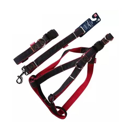 фото Шлейка с поводком gigwi pet collars комплект xl джинс/красный