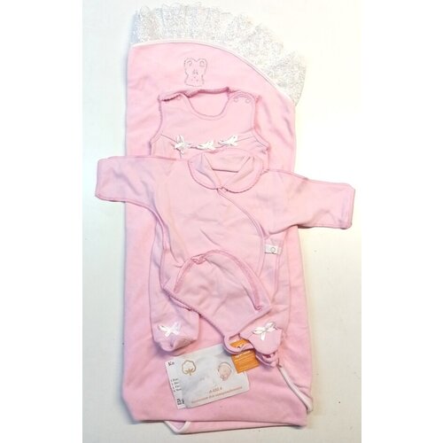 фото Комплект одежды омельницкий е. н. для девочек, плед и чепчик и распашонка и полукомбинезон, размер 18/52-56, розовый