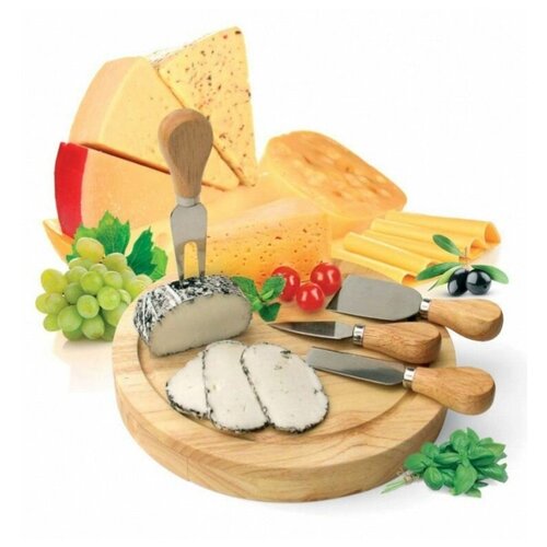фото Набор для резки сыра из 4-х приборов и деревянной доски «рокфор» bradex tk 0090