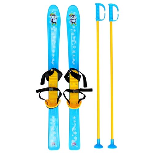 фото Лыжи детские rt с палками и креплениями, синие